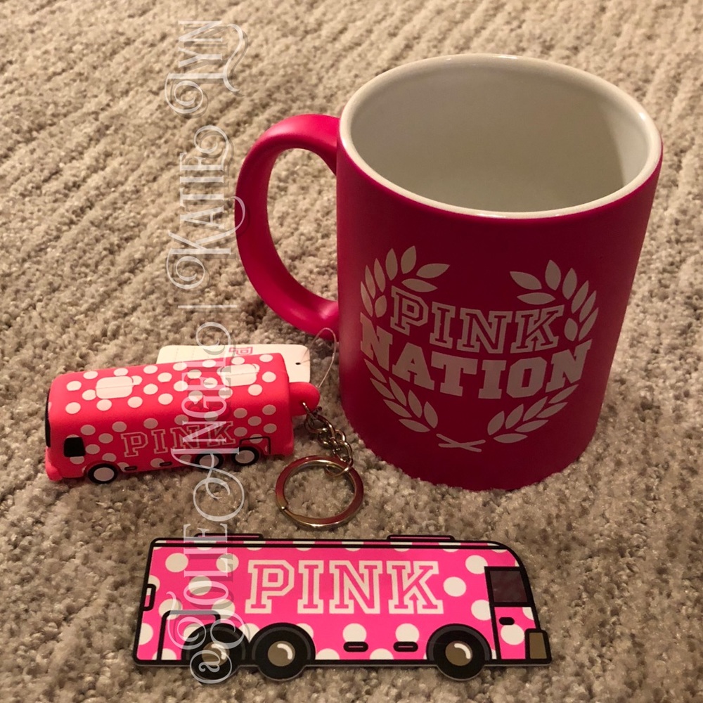 Victoria Secret PINK Nation Mug, BUS KeyChain & GC